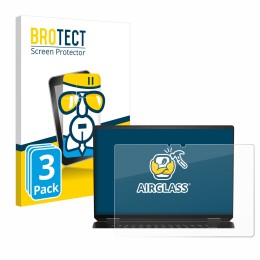 Parte frontal de un envase de producto con el logotipo de la marca BROTECT. Al lado se muestra el dispositivo HP Spectre x360 