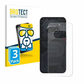 Front side of a product packaging with the brand logo BROTECT. Next to it is the device Nothing Phone (2a) (Back) shown with t