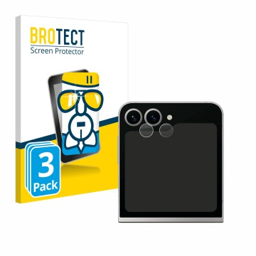Vorderseite einer Produktverpackung mit dem Markenlogo BROTECT. Daneben ist das Gerät Samsung Galaxy Z Flip 6 (NUR Kameraschut