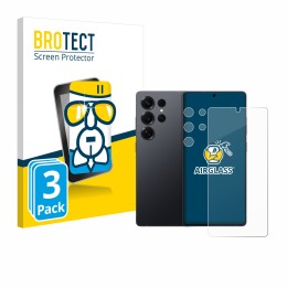 Parte frontal de un envase de producto con el logotipo de la marca BROTECT. Al lado se muestra el dispositivo Samsung Galaxy S