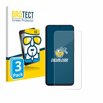 Front side of a product packaging with the brand logo BROTECT. Next to it is the device Samsung Galaxy A56 5G shown with the c