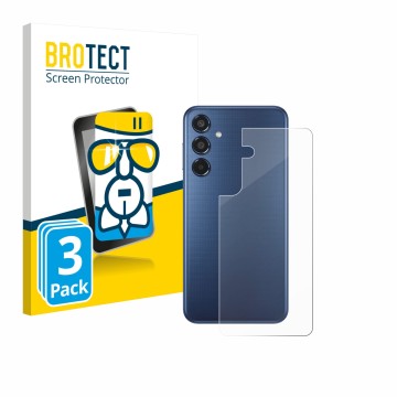Vorderseite einer Produktverpackung mit dem Markenlogo BROTECT. Daneben ist das Gerät Samsung Galaxy M35 (Rückseite) mit dem z