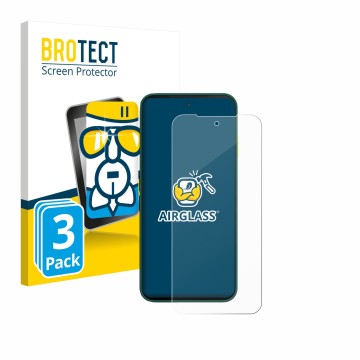 Front side of a product packaging with the brand logo BROTECT. Next to it is the device Fairphone 6 shown with the correspondi