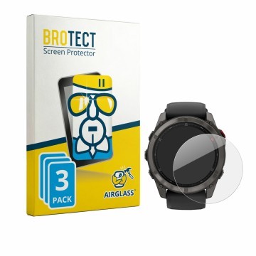 Front side of a product packaging with the brand logo BROTECT. Next to it is the device Garmin Fenix 8 Pro AMOLED (47 mm) show