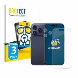 Vorderseite einer Produktverpackung mit dem Markenlogo BROTECT. Daneben ist das Gerät Apple iPhone 17 Pro (Display+Kamera) mit