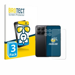 Face avant d’un emballage produit avec le logo de la marque BROTECT. À côté, l’appareil Xiaomi 15T Pro (Avant+Caméra) est repr