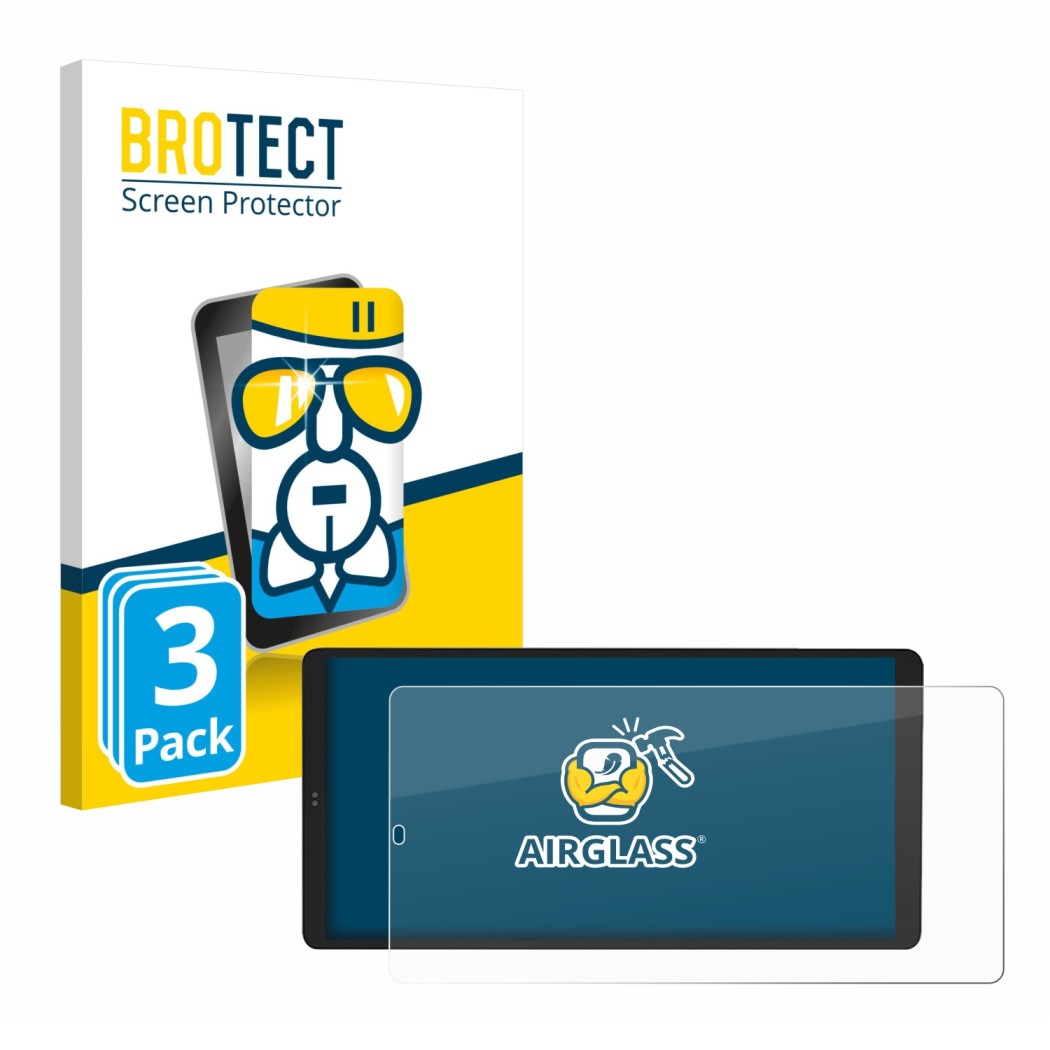 Vorderseite einer Produktverpackung mit dem Markenlogo BROTECT. Daneben ist das Gerät Shelly Wall Display X2 mit dem zugehörig