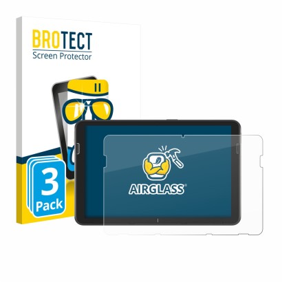 Parte frontal de un envase de producto con el logotipo de la marca BROTECT. Al lado se muestra el dispositivo Zebra ET401 10.1