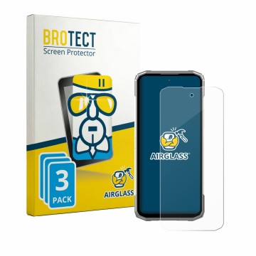 Parte frontal de un envase de producto con el logotipo de la marca BROTECT. Al lado se muestra el dispositivo Doogee Blade 20 