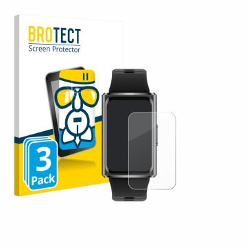 Face avant d’un emballage produit avec le logo de la marque BROTECT. À côté, l’appareil Huawei Band 11 Pro est représenté avec