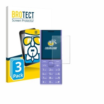 Parte frontale di una confezione del prodotto con il logo del marchio BROTECT. Accanto è raffigurato il dispositivo Nokia 150 