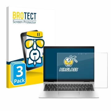 Face avant d’un emballage produit avec le logo de la marque BROTECT. À côté, l’appareil HP Elite x360 830 G10 2-in-1 est repré