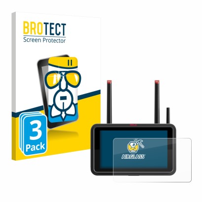 Front side of a product packaging with the brand logo BROTECT. Next to it is the device Atomos Ninja TX shown with the corresp