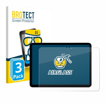 Parte frontal de un envase de producto con el logotipo de la marca BROTECT. Al lado se muestra el dispositivo Apple iPad Air 1