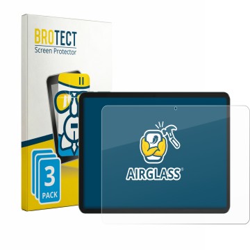 Parte frontal de un envase de producto con el logotipo de la marca BROTECT. Al lado se muestra el dispositivo Tecno MEGAPAD 2 