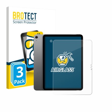 Front side of a product packaging with the brand logo BROTECT. Next to it is the device Apple iPad Air 11