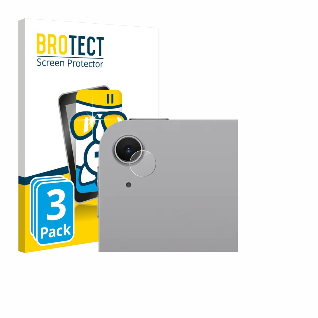 Parte frontale di una confezione del prodotto con il logo del marchio BROTECT. Accanto è raffigurato il dispositivo Apple iPad