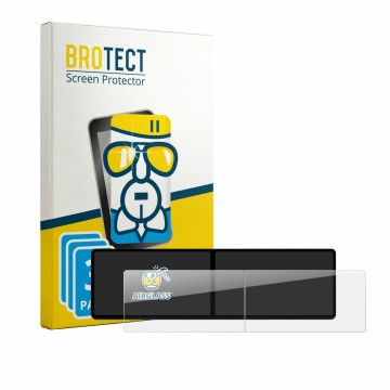 Vorderseite einer Produktverpackung mit dem Markenlogo BROTECT. Daneben ist das Gerät Xpeng G9 2023 mit dem zugehörigen Displa