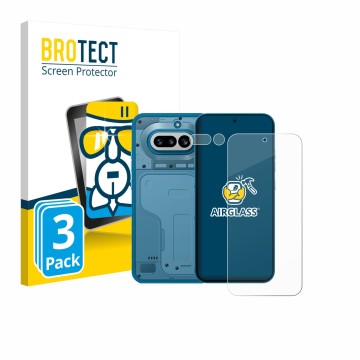 Parte frontal de un envase de producto con el logotipo de la marca BROTECT. Al lado se muestra el dispositivo Nothing Phone (4