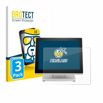 Vorderseite einer Produktverpackung mit dem Markenlogo BROTECT. Daneben ist das Gerät Posiflex PS-3615-G2 mit dem zugehörigen 