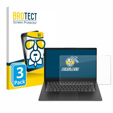 Parte frontale di una confezione del prodotto con il logo del marchio BROTECT. Accanto è raffigurato il dispositivo Lenovo V14