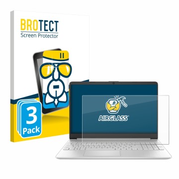 Face avant d’un emballage produit avec le logo de la marque BROTECT. À côté, l’appareil HP 15s-fq2000 est représenté avec la p