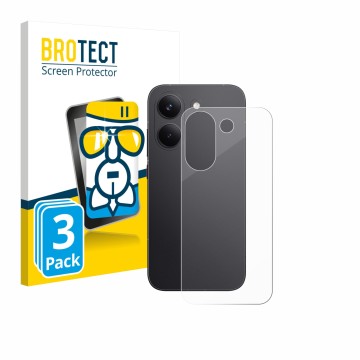 Front side of a product packaging with the brand logo BROTECT. Next to it is the device Xiaomi Poco X8 Pro (Back) shown with t