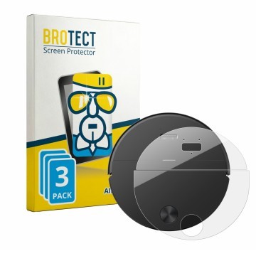 Parte frontale di una confezione del prodotto con il logo del marchio BROTECT. Accanto è raffigurato il dispositivo Roborock S