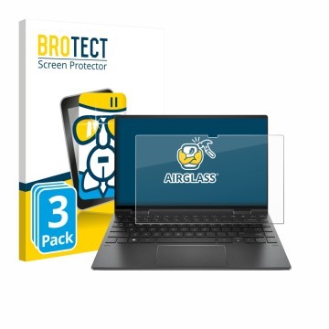 Front side of a product packaging with the brand logo BROTECT. Next to it is the device HP Envy x360 Convertible 15,6