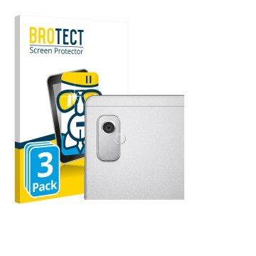 Front side of a product packaging with the brand logo BROTECT. Next to it is the device Lenovo Tab M9 (ONLY Camera Lens) shown