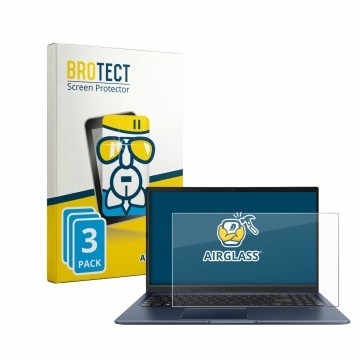 Vorderseite einer Produktverpackung mit dem Markenlogo BROTECT. Daneben ist das Gerät ASUS Vivobook 15 M1502YA mit dem zugehör