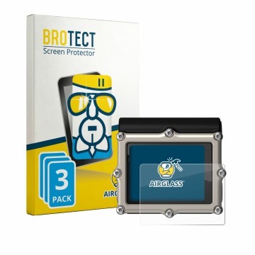 Front side of a product packaging with the brand logo BROTECT. Next to it is the device Shearwater Petrel 3 dive computer show