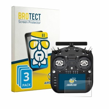 Parte frontal de un envase de producto con el logotipo de la marca BROTECT. Al lado se muestra el dispositivo Radiomaster TX16