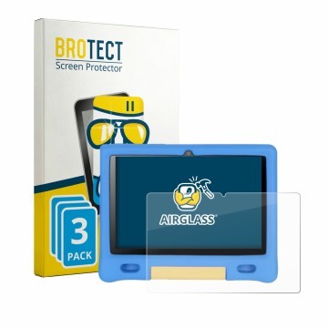 Face avant d’un emballage produit avec le logo de la marque BROTECT. À côté, l’appareil Bufo Kids Tablet 10.1