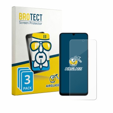 Front side of a product packaging with the brand logo BROTECT. Next to it is the device vivo Y05 shown with the corresponding 