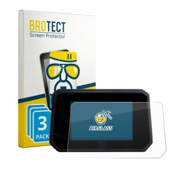 Front side of a product packaging with the brand logo BROTECT. Next to it is the device Yamaha Tracer 9 2025 shown with the co