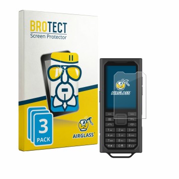 Front side of a product packaging with the brand logo BROTECT. Next to it is the device HMD Terra M shown with the correspondi