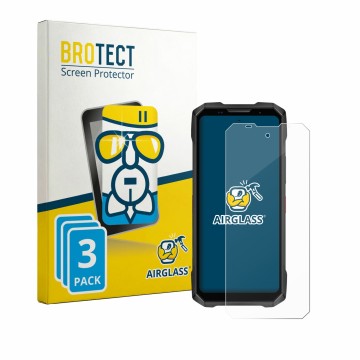 Front side of a product packaging with the brand logo BROTECT. Next to it is the device Doogee V Max 2 shown with the correspo