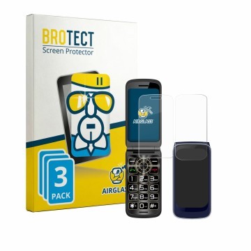 Vorderseite einer Produktverpackung mit dem Markenlogo BROTECT. Daneben ist das Gerät Guwet G739 (Display+Rückseite) mit dem z