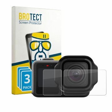 Parte frontal de un envase de producto con el logotipo de la marca BROTECT. Al lado se muestra el dispositivo GoPro Mission 1 