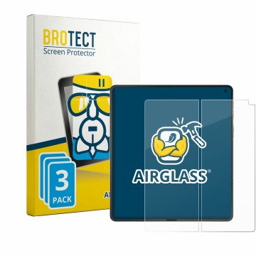 Face avant d’un emballage produit avec le logo de la marque BROTECT. À côté, l’appareil Motorola Razr Fold (Affichage interne)