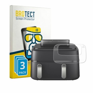 Front side of a product packaging with the brand logo BROTECT. Next to it is the device Philips Airfryer 5000 Series NA551/00 
