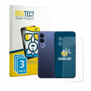 Parte frontale di una confezione del prodotto con il logo del marchio BROTECT. Accanto è raffigurato il dispositivo Vivo V70 F