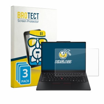 Parte frontal de un envase de producto con el logotipo de la marca BROTECT. Al lado se muestra el dispositivo Lenovo ThinkPad 