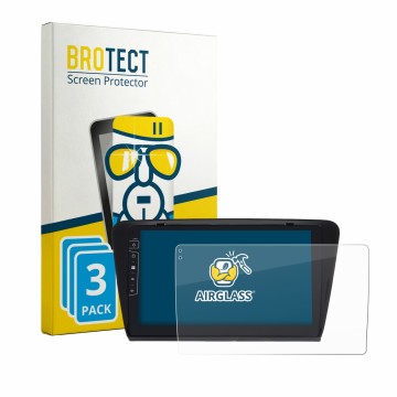 Front side of a product packaging with the brand logo BROTECT. Next to it is the device Dynavin D9-7 Premium Flex shown with t