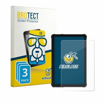 Vorderseite einer Produktverpackung mit dem Markenlogo BROTECT. Daneben ist das Gerät Oukitel RT10 mit dem zugehörigen Display
