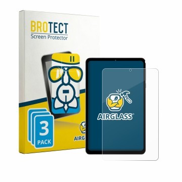 Parte frontal de un envase de producto con el logotipo de la marca BROTECT. Al lado se muestra el dispositivo Headwolf FPad 6 