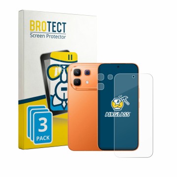 Parte frontale di una confezione del prodotto con il logo del marchio BROTECT. Accanto è raffigurato il dispositivo Infinix No