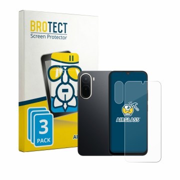 Front side of a product packaging with the brand logo BROTECT. Next to it is the device Xiaomi Redmi A7 Pro (Front+Camera) sho
