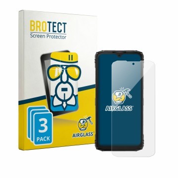 Front side of a product packaging with the brand logo BROTECT. Next to it is the device Doogee Blade 10 Pro Energy shown with 